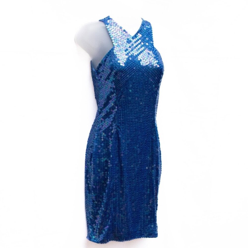 Niteline Cocktail Dress 6 Blue Sequin Luxe Evening‎ Disco Party Glamour Bodycone